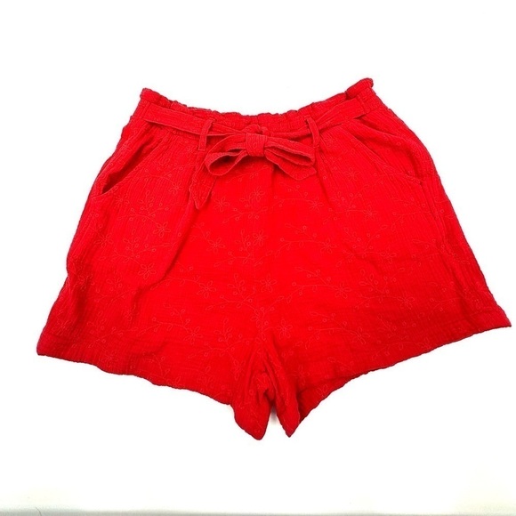 Knox Rose Size XXL Tie Waist Paperbag Shorts High Rise Floral Eyelet In Red - Picture 1 of 9